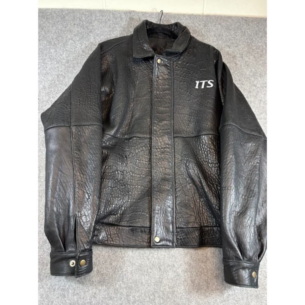 Vintage Lieblang Leather Bomber Jacket Mens L Black ITS Logo Workwear Streetwear